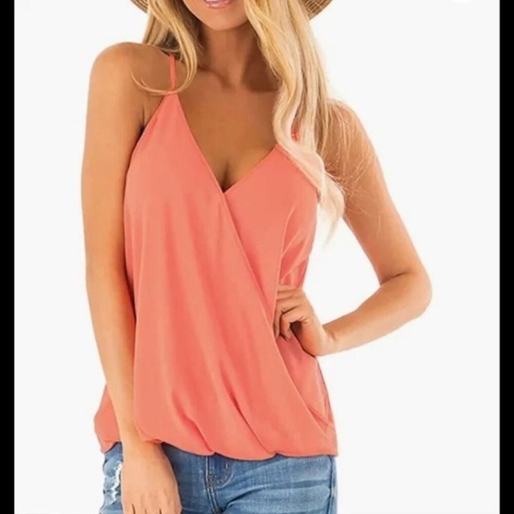 Aokosor Sz XL Womens Deep V Neck Wrap Spaghetti Strap Tank Tops